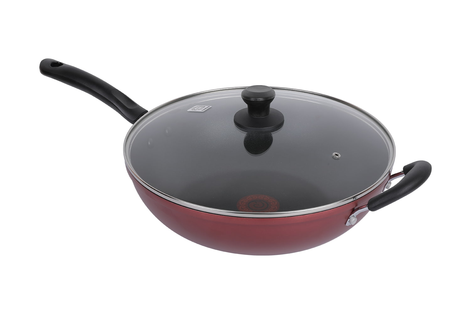 CF32C-CJ772 Flaming Wok – mit Glasdeckel, Druckguss-Tampondruck, Flaming Red Dot 32 Antihaft-Wok