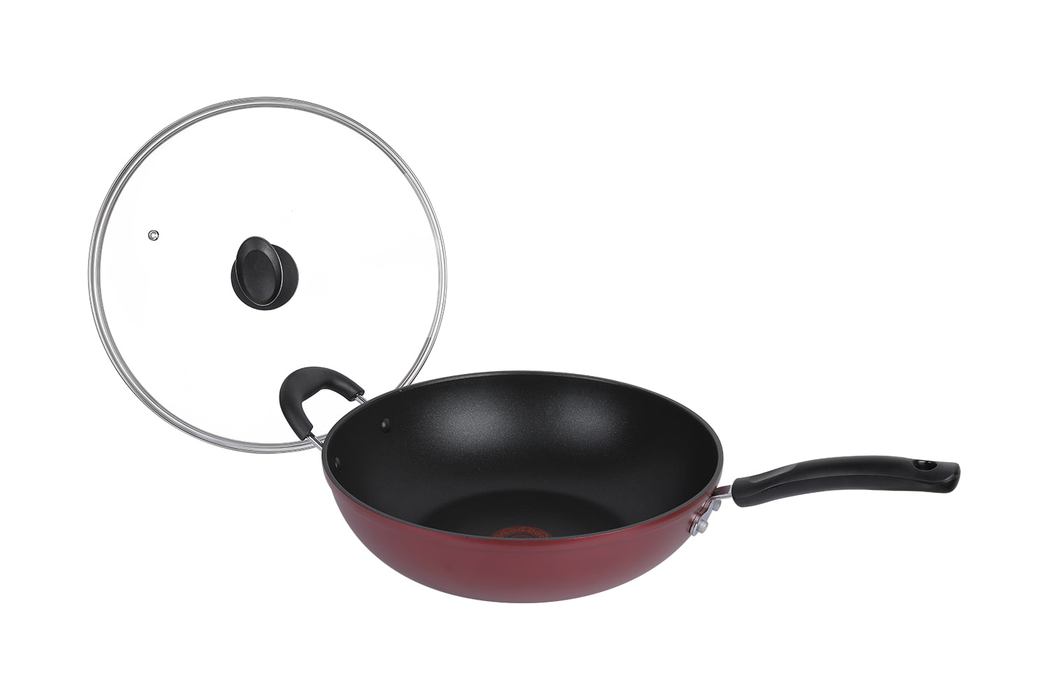 CF32C-CJ772 Flaming Wok – mit Glasdeckel, Druckguss-Tampondruck, Flaming Red Dot 32 Antihaft-Wok